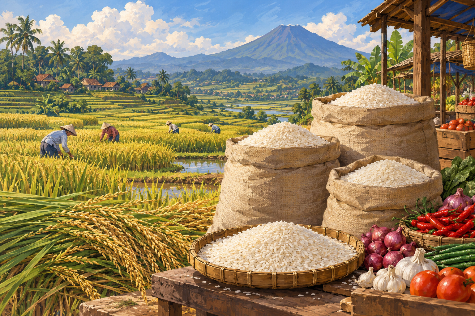 Ilustrasi AI pertanian dan pasokan pangan; bukan foto kejadian.