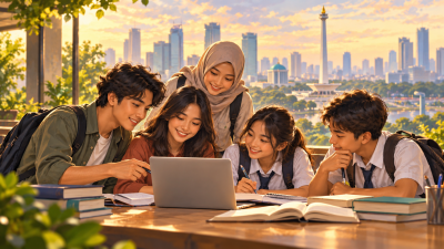 Ilustrasi AI pelajar dan mahasiswa belajar; bukan foto penerima KJP atau KJMU.