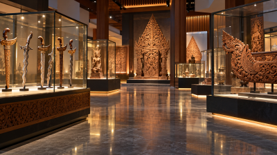 Ilustrasi AI interior museum kebudayaan dan koleksi keris; bukan foto lokasi