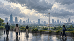 Ilustrasi AI langit berawan di Jakarta; bukan foto pengamatan cuaca.
