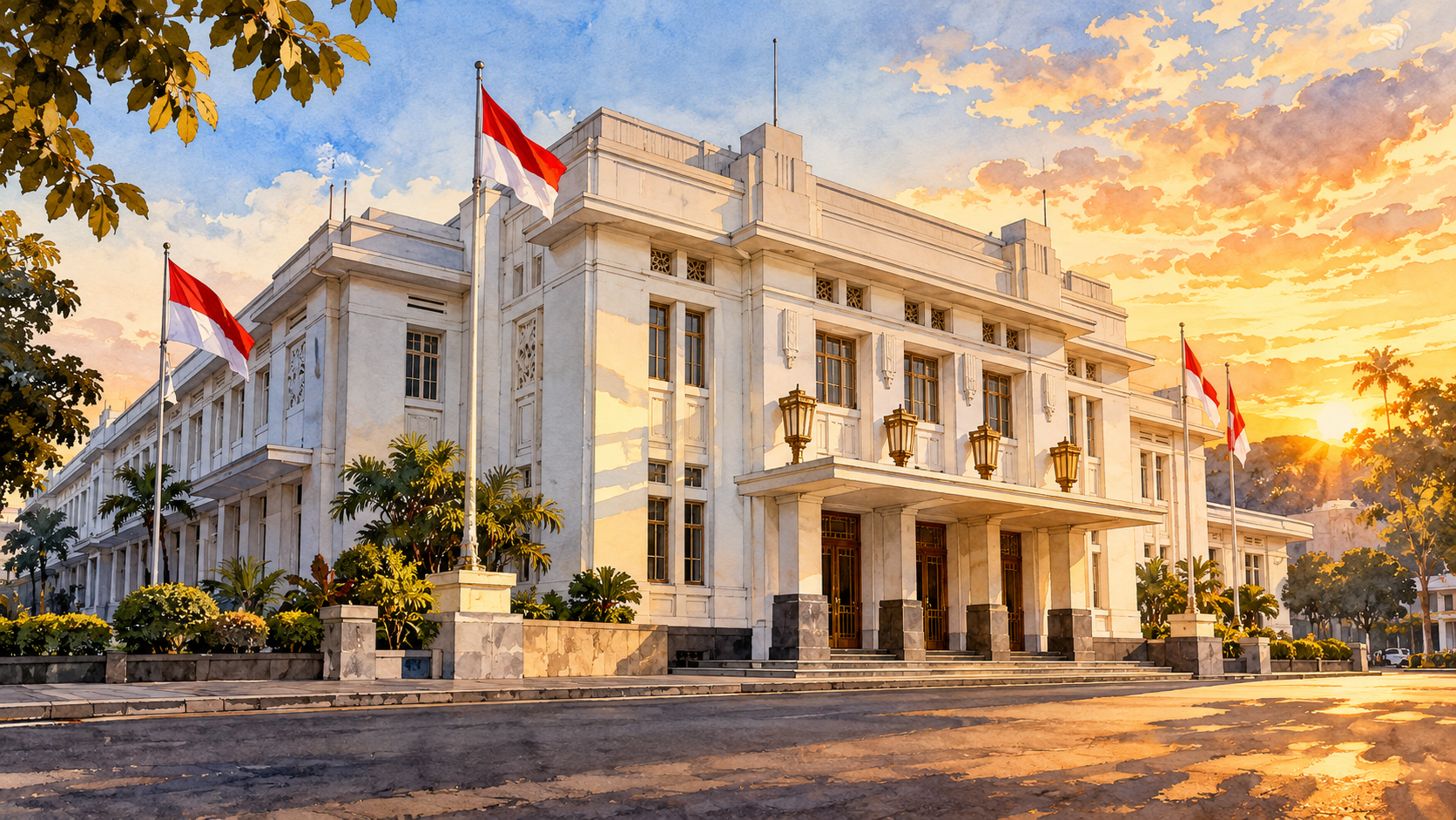 Ilustrasi AI Gedung Merdeka Bandung; bukan foto dokumentasi pengukuhan PA GMNI.