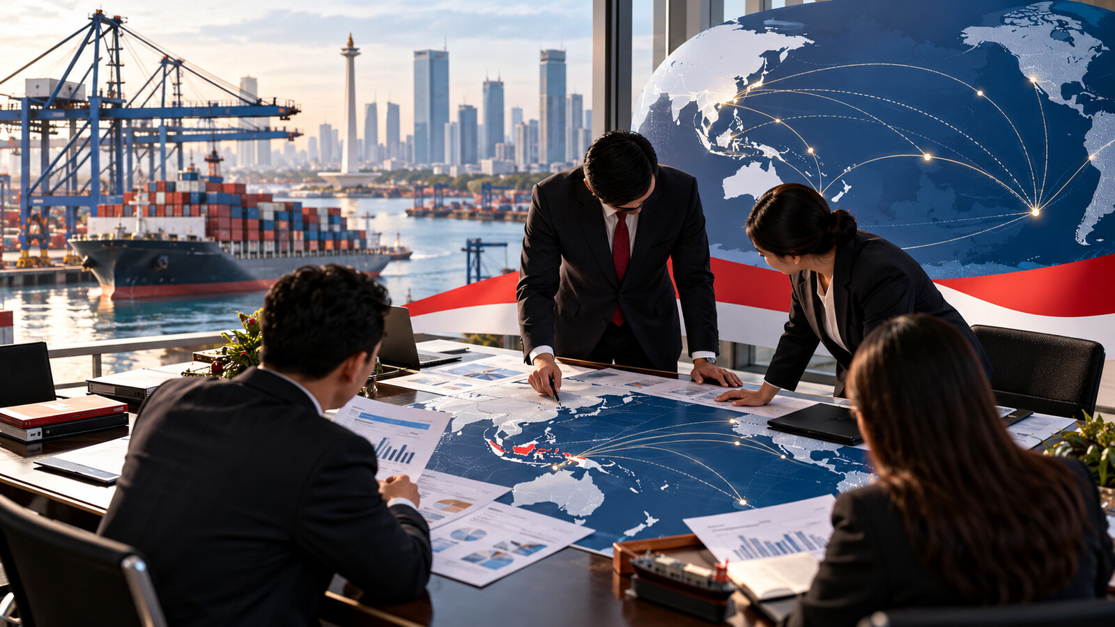 Ilustrasi AI delegasi Indonesia membahas perdagangan Pasifik dan proses aksesi CPTPP.